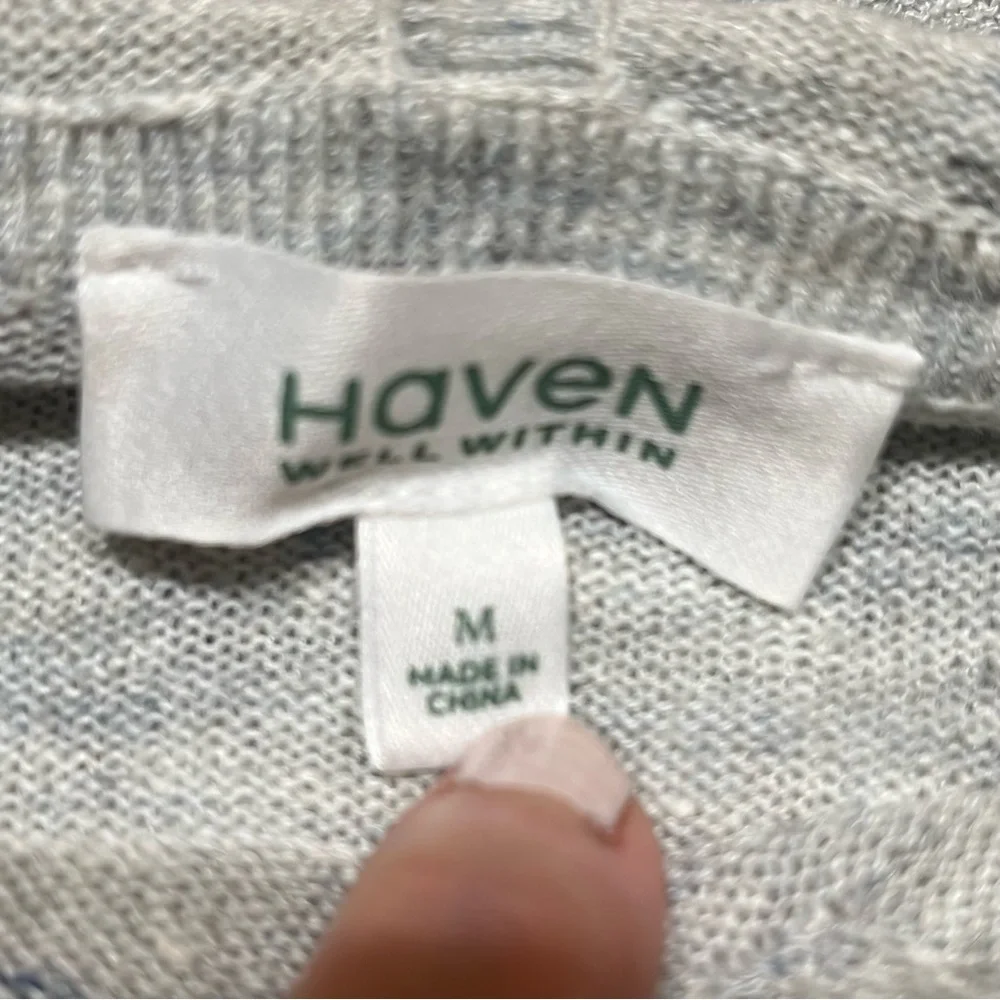 HAVEN WELL WITHIN Gray Linen Hoodie Hooded Sweater Sz M Beach Casual Sheer Light